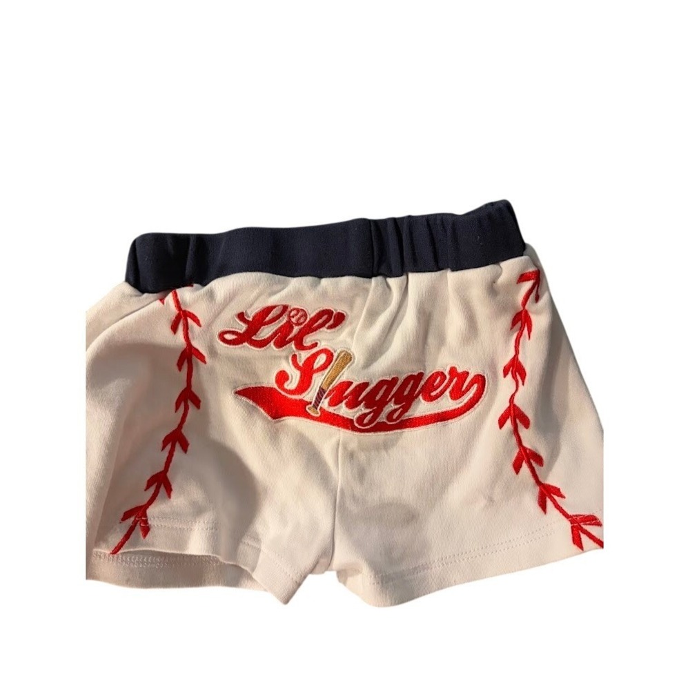 Lil Slugger Baseball Baby Shorts Cream Red Navy Blue Diaper Cover E0198